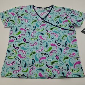 Women's printed scrub top size medium
